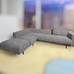 Ecksofa Long Island Stoff Cooper BW1779 151 Grau Blau Füße Holz Dunkelbraun