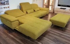 Ecksofa LS 404420 Stoff Calido Curry Gelb Füße Metall Schwarz mit Hocker