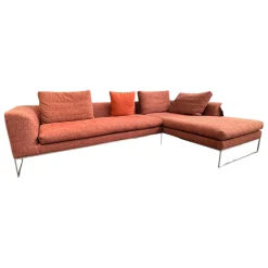 Ecksofa Mell Lounge Stoff 9202 Dunkelrot Fußrahmen Verchromt mit 3 Rückenkissen