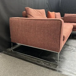 Ecksofa Mell Lounge Stoff 9202 Dunkelrot Fußrahmen Verchromt mit 3 Rückenkissen