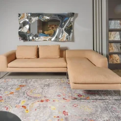 Ecksofa Mell Lounge Stoff 8186 Aprikose Orange Beige Gestell Verchromt Inklusive Kissen
