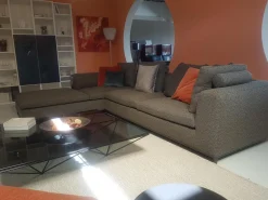 Ecksofa Michel Club Stoff Laveno Schiefer Grau Gestell Metall Schwarz Lackiert