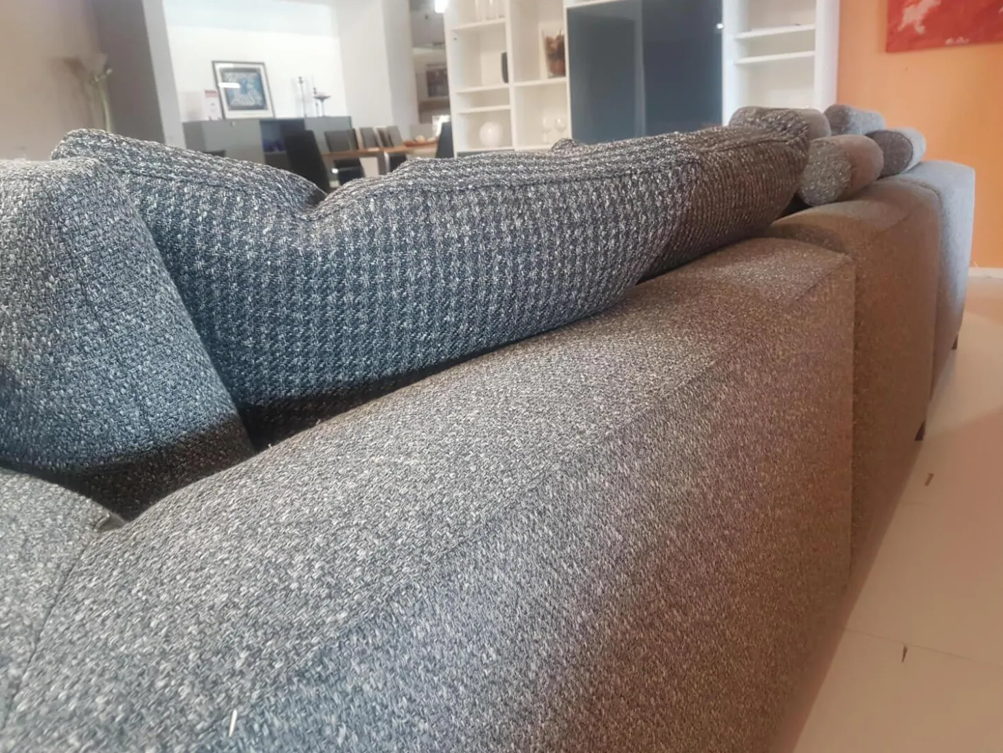 Ecksofa Michel Club Stoff Laveno Schiefer Grau Gestell Metall Schwarz Lackiert