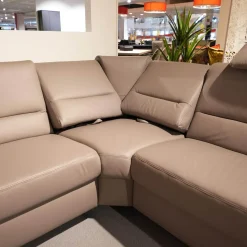 Ecksofa MM PN1102 Leder Torro Granit Grau Beige Füße Aluminium