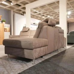 Ecksofa MM PN1102 Leder Torro Granit Grau Beige Füße Aluminium