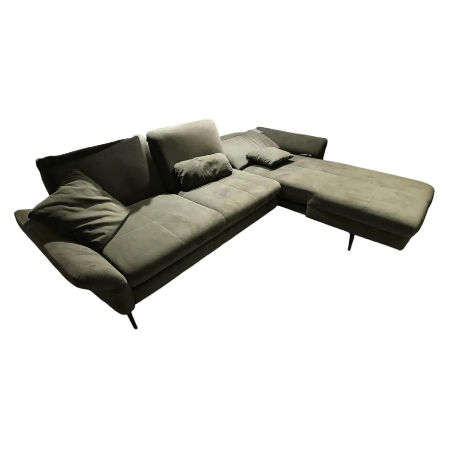 Ecksofa MM ZE1156 Stoff Salsa Olive Grün Metallfuß Schwarz Mit Motorischer Sitztiefenverstellung Und Schlaffunktion
