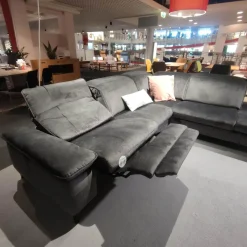 Ecksofa MM-ZE1137 Stoffbezug Joyce Anthrazit Füße Metall Schwarz Mit Elektrischer Relaxfunktion
