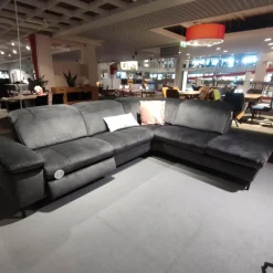 Ecksofa MM-ZE1137 Stoffbezug Joyce Anthrazit Füße Metall Schwarz Mit Elektrischer Relaxfunktion