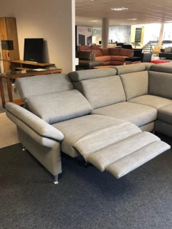 Ecksofa Modell 1073 Stoff Picasso Stone Metallfüße Aluminium Rund Glänzend mit Verstellfunktionen
