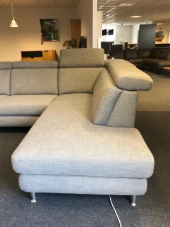 Ecksofa Modell 1073 Stoff Picasso Stone Metallfüße Aluminium Rund Glänzend mit Verstellfunktionen