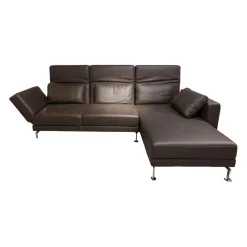 Ecksofa Moule Leder Taron 5668 0022 Braun Kufen Chrom Verstellbar
