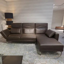 Ecksofa Moule Leder Taron 5668 0022 Braun Kufen Chrom Verstellbar