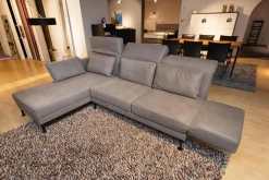 Ecksofa Moule Medium Bezug Leder Taron 5668 0095 Grau Kufen Schwarz Pulverbeschichtet Mit Verstellbarer Rückenlehne