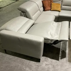 Ecksofa MR 1380 Leder Vivre Alu Grau Füße Schwarz mit Verstellfunktionen