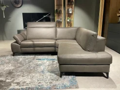 Ecksofa MR 9120 R Leder Kenia Grey Grau Füße 01BL Black Schwarz