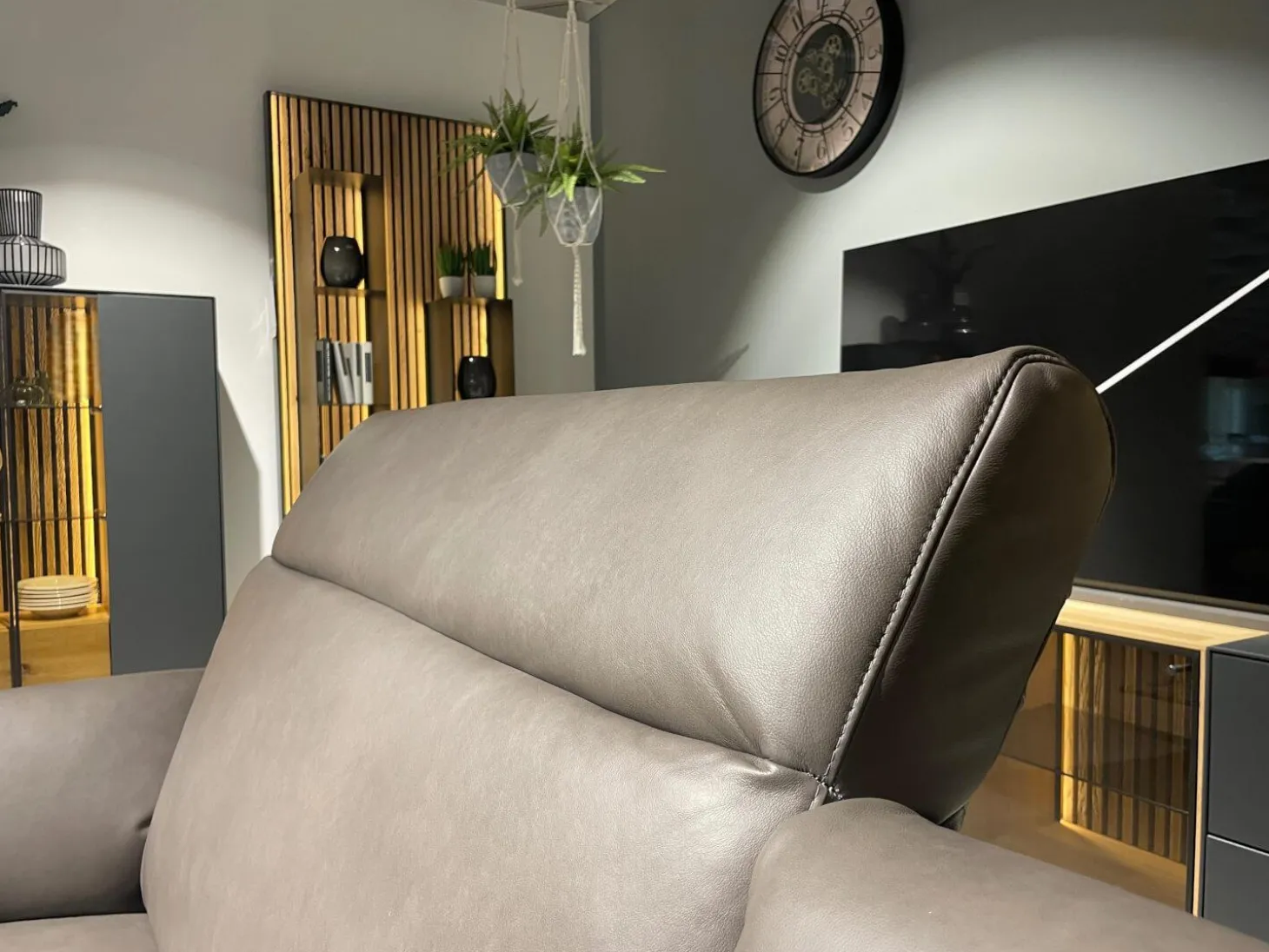 Ecksofa MR 9120 R Leder Kenia Grey Grau Füße 01BL Black Schwarz