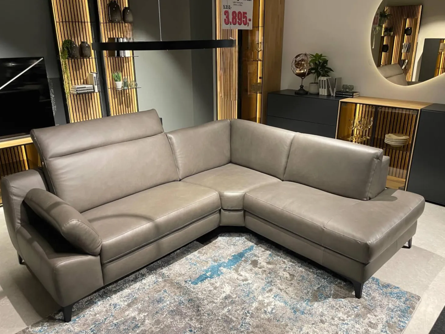 Ecksofa MR 9120 R Leder Kenia Grey Grau Füße 01BL Black Schwarz