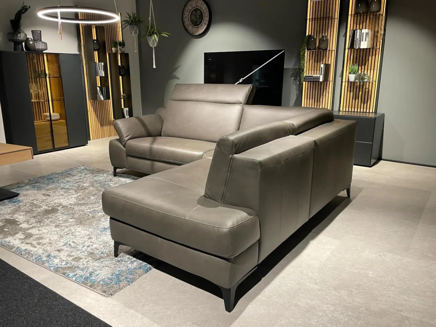 Ecksofa MR 9120 R Leder Kenia Grey Grau Füße 01BL Black Schwarz