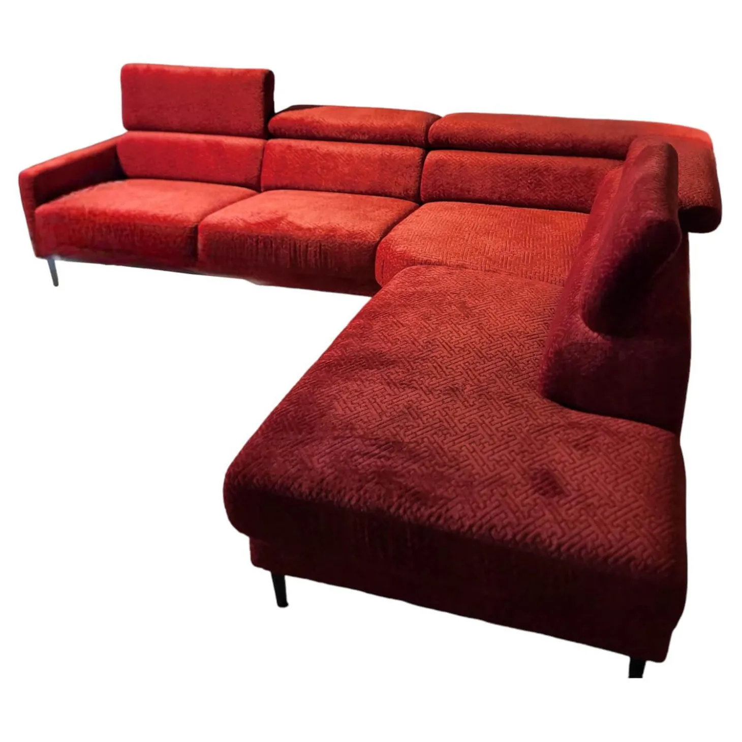 Ecksofa MR 4510 Stoff JAB 2 Rot Metallfuß Schwarz Matt Inklusive Manueller Kopfteilverstellung