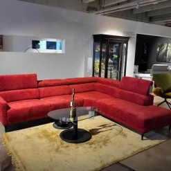 Ecksofa MR 4510 Stoff JAB 2 Rot Metallfuß Schwarz Matt Inklusive Manueller Kopfteilverstellung