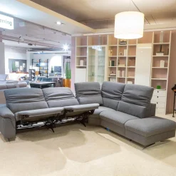 Ecksofa MS 1019 Stoff 24 Q2 Rustica Brikett Grau Metallkufe Edelstahloptik Gebürstet Mit Wall Free Funktion