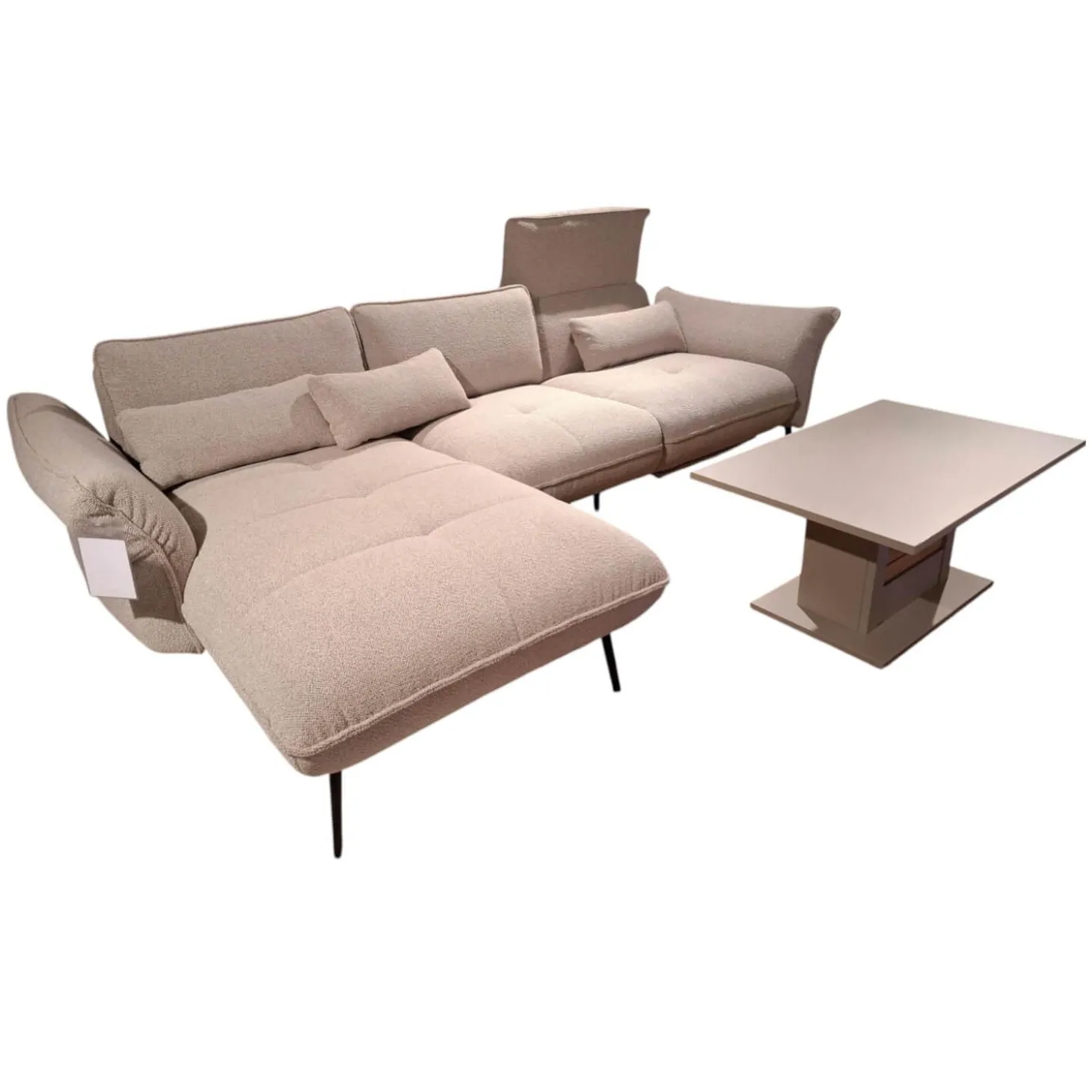 Ecksofa Murcia Stoff Space Natur Metallfuß Schwarz mit motorischer Fußauflage