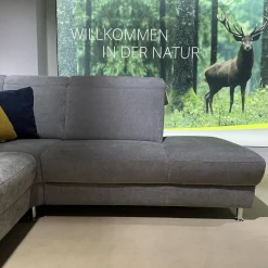 Ecksofa Neapel Stoff 5802 084 Quarz Hellgrau Federkern Füße Metall Mit Dekokissen