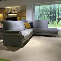 Ecksofa Neapel Stoff 5802 084 Quarz Hellgrau Federkern Füße Metall Mit Dekokissen