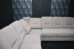 Ecksofa Nebraskar Stoff Enoa Fashion Sand 18 Grau mit Manueller Relaxecke