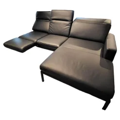 Ecksofa Noto Leder Schwarz PG L50 Gestell Metall Schwarz Mit Verstellbarer Kopfstütze