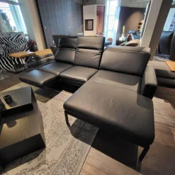 Ecksofa Noto Leder Schwarz PG L50 Gestell Metall Schwarz Mit Verstellbarer Kopfstütze