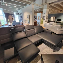 Ecksofa Noto Leder Schwarz PG L50 Gestell Metall Schwarz Mit Verstellbarer Kopfstütze