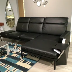 Ecksofa Noto Leder Schwarz Füße Metall Schwarz mit Kopfteilverstellung