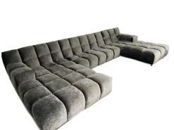 Ecksofa Ocean 7 Stoff 66 2085 Silberschimmer Grau mit 7 Kissen