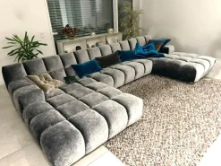 Ecksofa Ocean 7 Stoff 66 2085 Silberschimmer Grau mit 7 Kissen