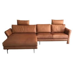 Ecksofa Omega 16 Leder D-Tara-Anilin Canyon Braun Füße Metall GH Schwarz