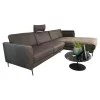 Ecksofa Omega Leder C Revolution Dust Braun Winkelfuß Metall Bronze Lackiert Schwarz Inklusive Kopfstütze Und Kissen