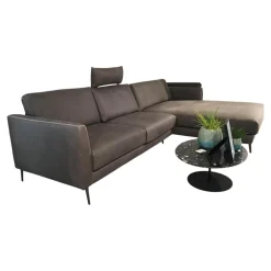 Ecksofa Omega Leder C Revolution Dust Braun Winkelfuß Metall Bronze Lackiert Schwarz Inklusive Kopfstütze Und Kissen