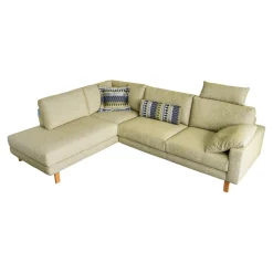 Ecksofa Omega Stoff 16 Rado 32 Hellgrün Füße Eiche Geölt Inklusive Kopfstütze