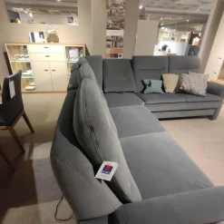 Ecksofa OS-PP1132 Bezug Mikrofaser Blau-Grau Füße Metall Mit Motorischer Relaxfunktion