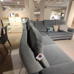 Ecksofa OS-PP1132 Bezug Mikrofaser Blau-Grau Füße Metall Mit Motorischer Relaxfunktion