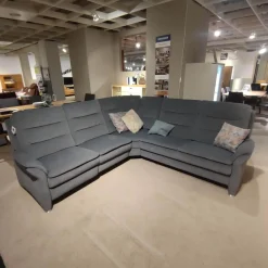 Ecksofa OS-PP1132 Bezug Mikrofaser Blau-Grau Füße Metall Mit Motorischer Relaxfunktion