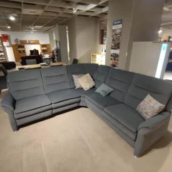 Ecksofa OS-PP1132 Bezug Mikrofaser Blau-Grau Füße Metall Mit Motorischer Relaxfunktion