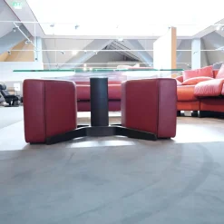 Ecksofa Paradies Leder Paloma Cherry Rot Fuß Buche Wenge Schwarz Mit Kissen Und Couchtisch