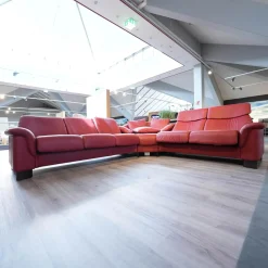 Ecksofa Paradies Leder Paloma Cherry Rot Fuß Buche Wenge Schwarz Mit Kissen Und Couchtisch