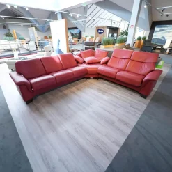 Ecksofa Paradies Leder Paloma Cherry Rot Fuß Buche Wenge Schwarz Mit Kissen Und Couchtisch