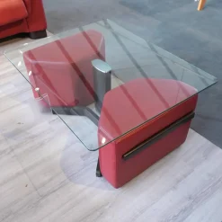 Ecksofa Paradies Leder Paloma Cherry Rot Fuß Buche Wenge Schwarz Mit Kissen Und Couchtisch