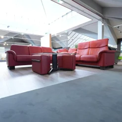 Ecksofa Paradies Leder Paloma Cherry Rot Fuß Buche Wenge Schwarz Mit Kissen Und Couchtisch