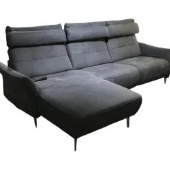 Ecksofa Patras Leder Aurelia Graphit Grau Füße Aluminium Poliert mit Verstellfunktionen