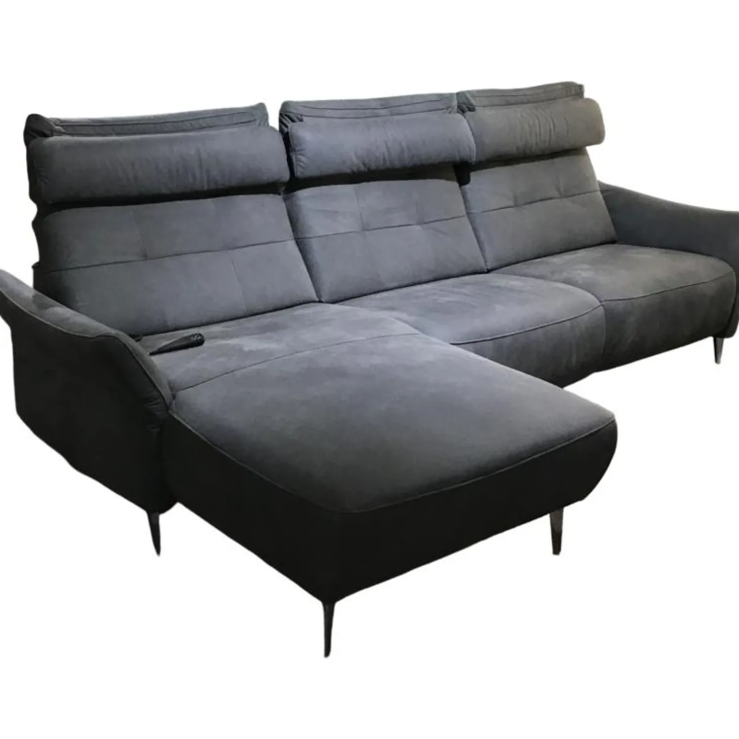Ecksofa Patras Leder Aurelia Graphit Grau Füße Aluminium Poliert mit Verstellfunktionen